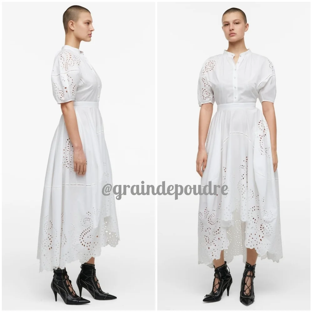 Rare! Zara Limited Edition Cotton Poplin Embroidered Eyelet Lace Hi Lo Dress L - Picture 2 of 5